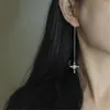 Dingle örhängen handgjorda zirkon Tessellation Cross Charm Long Ear Line 925 Sterling Silver Tassel Japanese Korean Söta kvinnor smycken