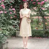 Ethnic Clothing Women Chinese Traditional Hollow Mesh Lace Cheongsam Elegant Short Sleeve Mandarin Collar Qipao Vintage Bride Wedding Dress