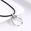 Pendant Necklaces Crescent Moon Necklace OX Double Horn For Women Vintage Jewelry Black Leather Chain