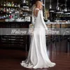 Abiti da festa Semplice abito da sposa bianco con perle Abito da sposa con spacco laterale civile O Collo Maniche lunghe Elegante Spiaggia 2022 Personalizza Robe De Mariee T230502