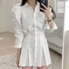 Casual Dresses Women Shirt Summer and Fall Non Strech French Style Turn-Down Single Breasted Collar Wrinkle