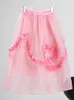 ドレスTwotwinstyle Ruffle Trim Sweet Pink Skirt for Women High Waist Soldi Midi Midi Skirts女性ファッション衣料スタイル新しい2022