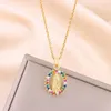 Pendant Necklaces Bohemia Colorful Zircon Oval Virgin Mary For Women Retro Style Stainless Steel Female Neck Chain Jewelry