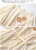 2023 Summer Ivory Solid Color Pärled Silk Dress 3D Flowers 3/4 Sleeve Round Neck Belted Kne-Length Casual Dresses C3A255048