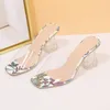 Slippers Speat Ladies Clear Crystal Heels с открытыми кожаными туфлями PU