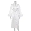 Casual Dresses Summer Pajamas Women'S Cardigan Feather Satin Robe Loose Cross Border Long Section 2023 European American Bathrobe Home