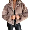 Women's Fur S-5XL Black Flurry Jacket Autumn Winter Warm Outerwear Top Zipper Cropped Vintage Women Faux Short Coats