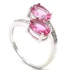 Cluster-Ringe 15 x 12 mm Jazaz Luxury 2,4 g erstellt rosa Kunzit Turmalin natürliche CZ Frauen Hochzeit echtes 925 massives Sterlingsilber