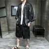 Roupas étnicas quimono cardigan terno homens shorts de verão japoneses define Yukata Haori Obi Onda Print Coat Tradicional Japão