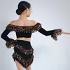 Stage Wear Girls Latin Dance Performance Costume Off Shoulder Leopard Tops Tassel Skirt Suit Kids Practice Clothes DNV17601