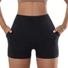 Pantaloncini attivi Yoga con tasche Collant sportivi per il sollevamento dell'anca da donna Pantaloni corti elastici a vita alta slim fit Ginocchio per allenamento in palestra