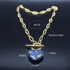 Pendant Necklaces Blue Red Colorful Heart Choker Necklace Stainless Steel Imperial Stone Gold Color Clavicle Chain Jewelry NZ266S04Pendant