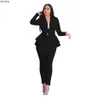 Vêtements ethniques femmes hiver femmes ensemble survêtement manches longues volants Blazers crayon pantalon costume deux pièces bureau dame tenue uniforme