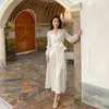 Women's Sleepwear Luxury Women Dressing Gown Rosette Bathrobe Female White Holiday Robe Loose Robes Sexy Bride V-neck Nightwear