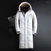 Męskie Down 2023 Winter Men Fashion Fashed Coat X-Long Jacket Classic Grusten 90% White Duck