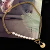 Choker lyxiga smycken tillbehör lås form naturlig pärlhalsband hänge kedja