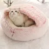 Kattbäddar husdjur hund rund plysch säng halvt inbyggd bo för djup sömnkomfort i vinterkatter liten matkorg mjuk kennel