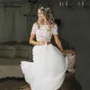 Party Dresses Charming Boho Two Pieces Bridal Wedding Gowns Lace Top Short Sleeves Boat Neck Wedding Dresses for Bride Gown 2023 vestidos T230502