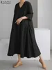 Kleid ZANZEA Frauen Sommerkleid Oversize Solide V-ausschnitt 3/4 Hülse Casual Lose Sommerkleid Femme Robe Baggy Midi Vestidos Kaftan strand