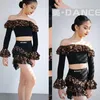 Stage Wear Girls Latin Dance Performance Costume Off Shoulder Leopard Tops Tassel Skirt Suit Kids Practice Clothes DNV17601