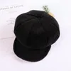 Gierige rand hoeden lam kasjmier matte leer splitsen achthoekige hoed winter voor vrouwen Britse retro veelzijdige harige warme jongen cap