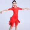 Bühnenkleidung Kinder Latin Dance Kleid Fransen Kinderkostüm Schwarz Rot Mädchen Ballsaal Tango Salsa Outfits Tanzkleider