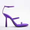 Sandals Traf Stiletto Slingback Sapatos Purple Saltos roxos São de salto de salto alto feminino Sandália de luxo 230423