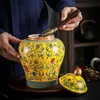 Teaware Creativo Dipinto Fiore Ceramica Tea Caddy Vaso di fiori d'arte Vaso di stoccaggio sigillato di grande capacità con coperchio Decorazione del portico del controsoffitto