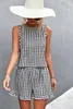 Women's Tracksuits Elegant Women Sleeveless Shorts 2-Piece Suit For Summer 2023 Casual O-neck Plaid Vest Ruffle Set Clothing