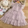 Fille Robes Filles Princesse Maille Couches Gâteau Pour Enfants Sequin Élégant Parti Tutu De Bal De Mariage Vestidos D'été Enfants Volants Vêtements