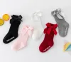 Big Bow Socks Designer Cotton Toddler Girl Sock Solid Color Kids Anti Slip Socks Children Mid Tube Footsocks Fashion Baby Footwear 5 Colors Optional