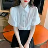 Women's Blouses Summer White Shirts For Women 2023 Short-Sleeved Chiffon Blouse Puff Sleeve Top Chic Beautiful Lace Blusas