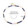 Girocollo Minar Bohemia Blu Navy Pietra naturale Lapis Collane con perline Collana in acciaio inossidabile con perle di vetro placcato oro 18 carati Donna