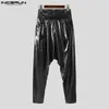 Pants INCERUN 2022 American Style New Men's Fashion Leather Pants Party Nightclub Style Male Sexy Solid Loose Wide Leg Pantalons S5XL