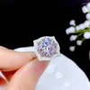 Cluster Rings Silver 925 Original Diamond Test Past 5 11mm D Color Moissanite Ring Women Brilliant Cut Big Shiny Gemstone Wedding