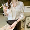 Kvinnor BLOUSES SPRING Summer Solid Color Chiffon Shirt Kvinnlig Single Breasted Cardigan Double Pockets Loose Korean Tops 2023 kläder