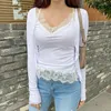 Blusas de mujer, blusa blanca con pestañas WOMENGAGA, chaleco sin mangas con encaje, Top con cuello en V, cárdigan Sexy con botones para mujer, camisa, blusa de dos piezas, Primavera Verano 2VFU