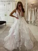 Feestjurken strand droom bruiloft jurken een lijn v-neck backless appliqued kanten bruidsjurken gezwollen tule prinses feestjurk 2020 t230502