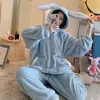 Women's Sleepwear Autumn Winter Cartoon One-piece Flannel Conjoined Pajamas Coral Velvet Thick Home Clothes Hooded Long Sleeve Lounge