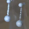 Bengelen oorbellen pure sterling zilveren ball oorbellen dubbele kralen noppen voor vrouwen charmes grote ingelegde zirkoon oorrang sieraden