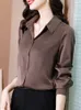 Women's Blouses Fashion Woman 2023 Solid V-Neck Elegant Satin Full Shirts Pretty en dames Blouse Button Chiffon Vrouwelijke kleding