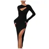 Casual Dresses Women'S Club Party Sexy Hollow Out High Split Maxi Dress For Women Robe 2023 Full Sleeve Slim Fit Hip Long Vestido