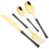 Bestecksets Schwarzgold Besteckset Edelstahl Geschirr Steakmesser Gabeln Teelöffel Geschirr Western Kitchen Besteck