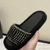 Sandalen Damen Tweed Leder Str Woven Slides Sandalen Slip On Wedge Flats Fashion Beach Mule Brand Flip Flops Casual Slides Schuhe Platform Chain