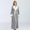 Kvinnors sömnkläder korallfleece lång mantel kimono klänning vinter varm flanell nattdress badrock casual underkläder förtjockas hemkläder 4