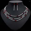 Necklace Earrings Set Korean Style Three Layers Choker Luxury CZ Teardrop Statement Bridal Wedding Jewelry