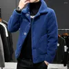 Men's Wool Autumn Winter Double-sided Wear Plush Jacket Mens Fashion Casual Pure Color Granular Velvet Short Lapel Woolen Trench