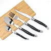 Conjuntos de utensílios de jantar conjunto de talheres de 24pcs Aço inoxidável com alça de plástico preto Faca de bife afiado Faca de mesa para café de cozinha para café