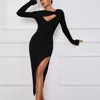 Casual Dresses Women's Club Party Sexig Hollow Out High Split Maxi Dress for Women Robe 2023 Full Sleeve Slim Fit Hip Long Vestido