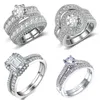 Förslag diamantring strass zirkon smycken europeisk amerikansk lyx runda geometriska ring set alla hjärtans dag gåva